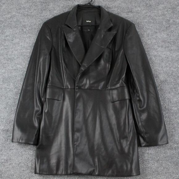 Khy x Namilia Dress Large Black Faux Leather Blazer Mini Chic Trench Night Out - Picture 5 of 14